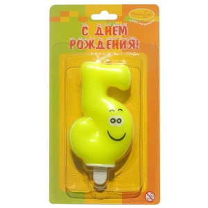 товары для праздника, свечи для торта, MC Свеча Цифра 5 Улыбка цветная