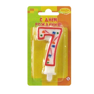 товары для праздника, свечи для торта, W Свеча Цифра 7 Красное Конфетти