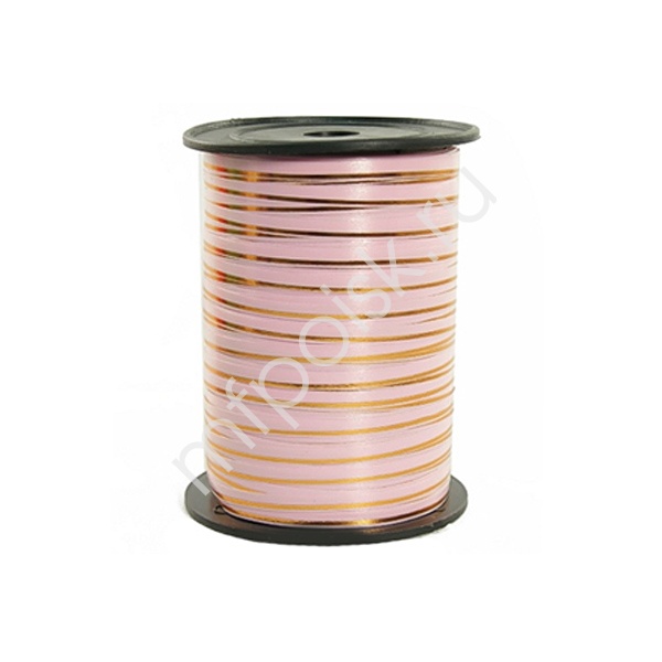 аксессуары для воздушных шаров, RL Лента  5мм x 250у Розовая с золотой полосой(Москва) А0547
