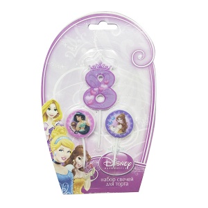 товары для праздника, свечи для торта, MC Свечи для торта (цифра 8, медальоны 2шт) Дисней Принцессы