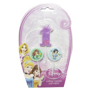 товары для праздника, свечи для торта, MC Свечи для торта (цифра 1, медальоны 2шт) Дисней Принцессы