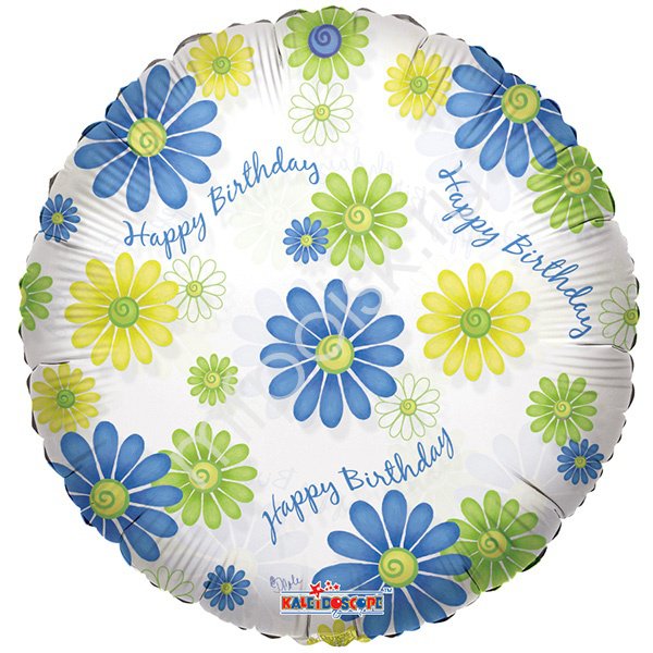 воздушные шары, шары из фольги, K Круг 633 С Днем Рождения Цветочный узор 18"/45см