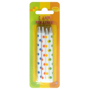 товары для праздника, свечи для торта, MC Свечи Белые в горошек 9см 12шт