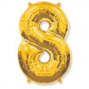 Цифра 8 золото 40"/102 см фольгированный шар