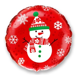 воздушные шары, шары из фольги, FM Круг И-239 Снеговик на красном фоне 18"/45см