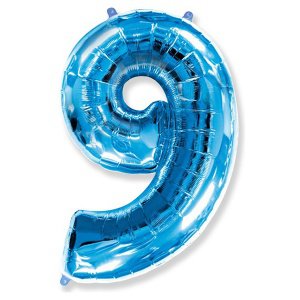 Цифра 9 голубая 40"/102 см фольгированный шар