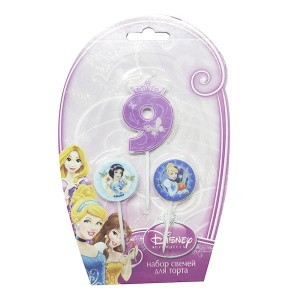 товары для праздника, свечи для торта, MC Свечи для торта (цифра 9, медальоны 2шт) Дисней Принцессы