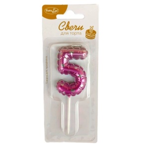 Свеча Цифра фуксия с сердцами 5