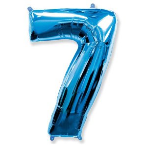 Цифра 7 голубая 40"/102 см фольгированный шар