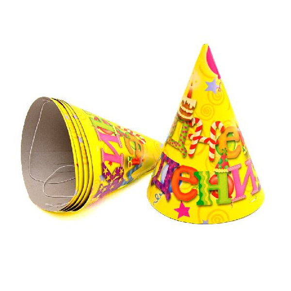 товары для праздника, одноразовая посуда, F Колпачок С Днем Рождения 6шт Русская версия