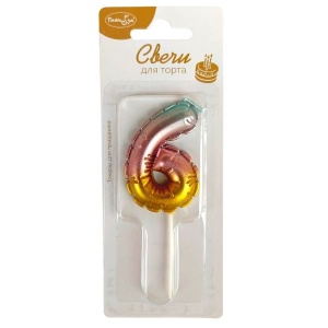 Свеча Цифра радужная металлик 6