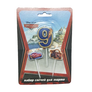 товары для праздника, свечи для торта, MC Свечи для торта (цифра 9, тачки 2шт) Дисней Тачки