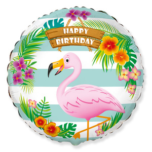Круг С Днем Рождения Фламинго 18"/45 см фольгированный шар с рисунком