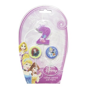товары для праздника, свечи для торта, MC Свечи для торта (цифра 2, медальоны 2шт) Дисней Принцессы