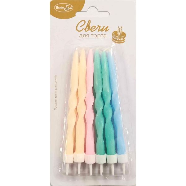 MС Свечи Спирали Большие Macaroons 12шт с держателями 10см