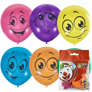 воздушные шары, M 12"/30см Упаковка с хедером Х-58 Пастель+Декоратор (шелк.) 1 ст. рис Улыбки 5шт