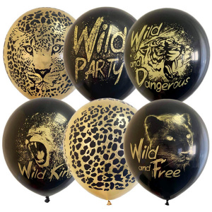 Воздушные шары 12"/30см Wild Party BLACK&GOLD ассорти рис 25 шт