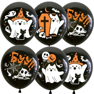 Воздушные шары рис. Котики Хэллоуин 25шт