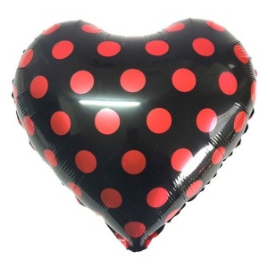 Сердце Black Горошек красный 18"/45 см