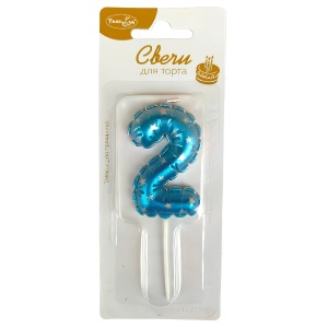 Свеча Цифра синяя со звездами 2