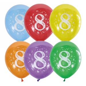 Воздушные шары Пастель+Декоратор (шелк) ассорти 2 ст. рис Цифра Восемь 10шт 12"/30см