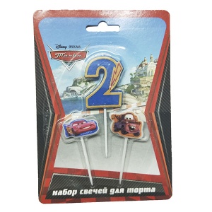 товары для праздника, свечи для торта, MC Свечи для торта (цифра 2, тачки 2шт) Дисней Тачки