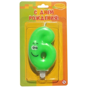 товары для праздника, свечи для торта, MC Свеча Цифра 6 Улыбка цветная