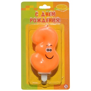 товары для праздника, свечи для торта, MC Свеча Цифра 3 Улыбка цветная