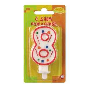 товары для праздника, свечи для торта, W Свеча Цифра 8 Красное Конфетти