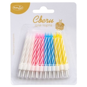 товары для праздника, свечи для торта, MC Свечи-мини 2-х цветные 24шт с держателями 6см