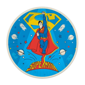 Тарелки бумажные Супермен желтый лого 18см 6шт
