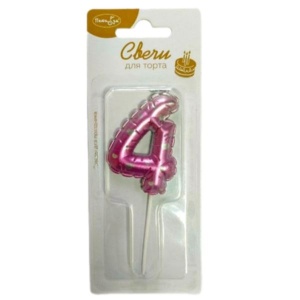 Свеча Цифра фуксия с сердцами 4
