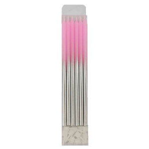 Свечи Металлик Pink & Silver 15см с держателями 12шт