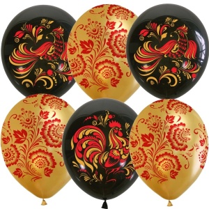Воздушные шары рис. Русский стиль. Хохлома 15шт