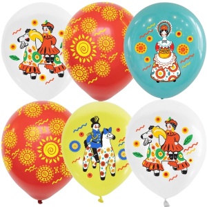 Воздушные шары рис. Русский стиль. Дымковская роспись 15шт