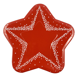 Тарелки-Звезды бумажные Красные 25 см 6 шт