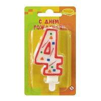 Свеча Цифра 4 Красное Конфетти 7 см