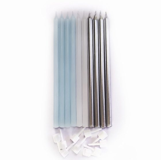 MС Свечи Silver&Blue с держателями 10шт 12см
