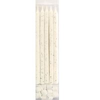 Свечи Белые с блестками с держателями 10шт 12см