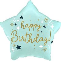 Звезда HappBirthday, голубая 18"/45см