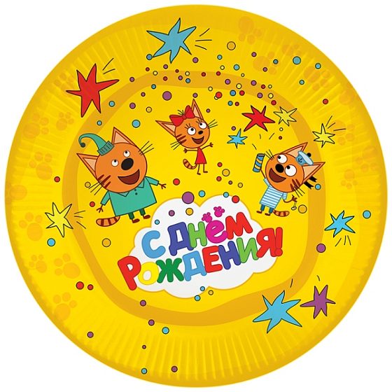 DB Тарелки бумажные Три Кота желтые 7"/18см 6шт