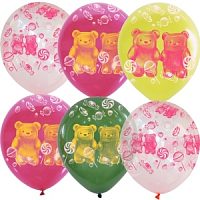 Воздушные шары ассорти рис. Мармеладные мишки 5шт 12"/30см