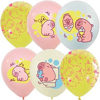 Воздушные шары ассорти рис. Капибары Малыши 25шт 12"/30см