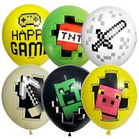 Воздушные шары ассорти рис. Пиксели 5шт 12"/30см