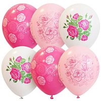 Воздушные шары ассорти рис. Розы 25шт 12"/30см