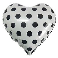 Сердце White Горошек черный 18"/45 см