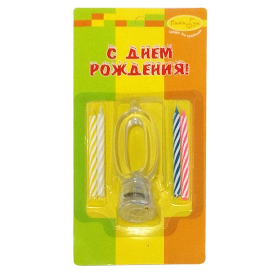 Y Набор свечей 4шт с мигающим держателем 7см Цифра 0