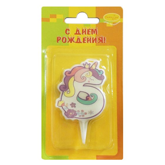 MС Свеча Цифра 6 Единорог 5см