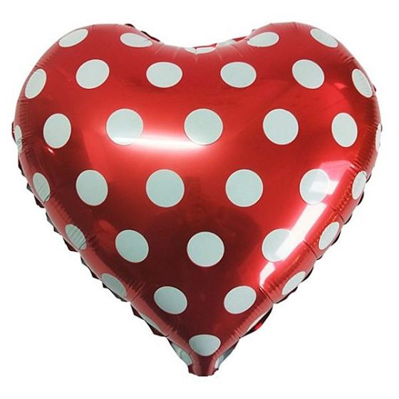 Y Сердце 43 RED Горошек белый 18"/45см