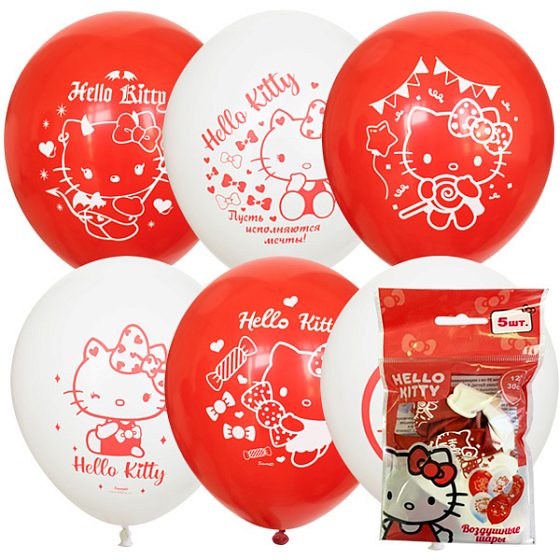 M 12"/30см Набор шаров «Hello Kitty» асорти рис., 5 шт.